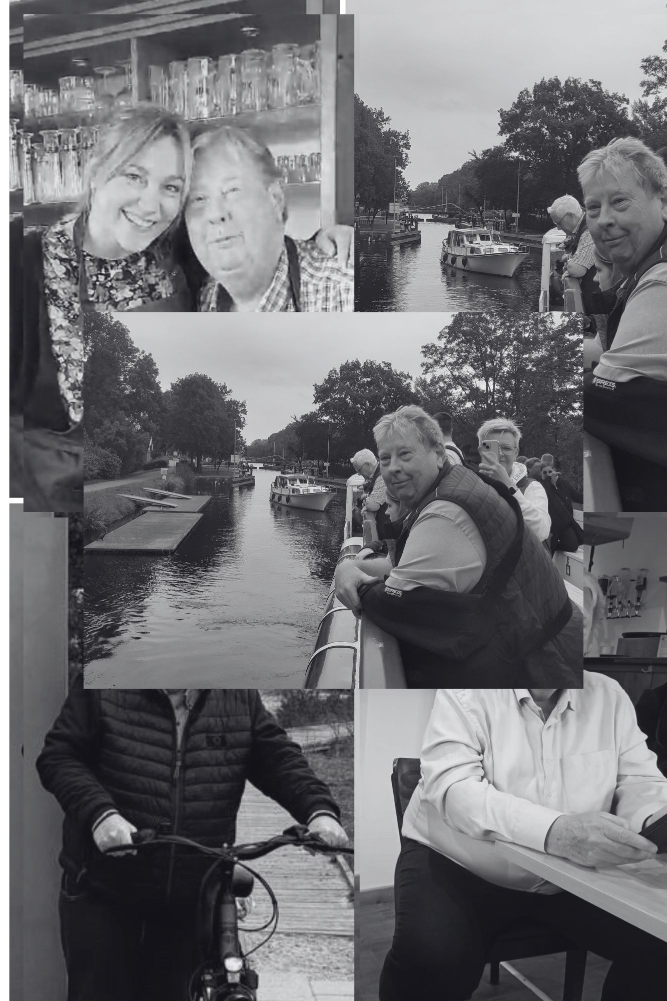 Collage von Karl-Heinz, zentral auf einem Schiff auf dem Ems-jade-kanal